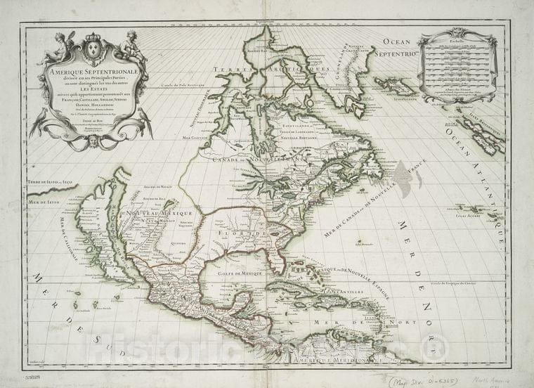 Historic Map - 1692 North America: Divided Into Its Main Parts, According To Whether They Belong To The French, Castilian, English, Swedish, Danish, Dutch. - Vintage Wall Art