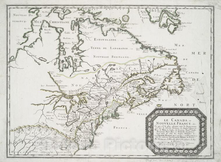 Historic 1656 Map - Canada, Ou Nouvelle France, C. : Ce Qui Est Le Plus Advance Ver - Vintage Wall Art