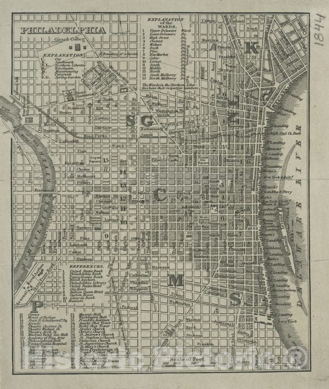 Historic 1844 Map - Philadelphia. - Philadelphia (Pa.) - Maps Of North America. - Philadelphia - Vintage Wall Art