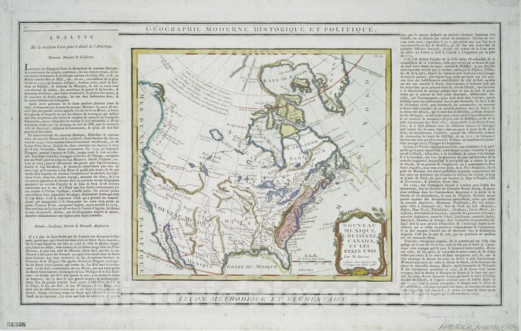 Historic 1786 Map - Nouveau Mexique, Louisiane, Canada, Et Les Etats Unis - North America - Maps - Early Works To 1800Maps Of North America. - Vintage Wall Art