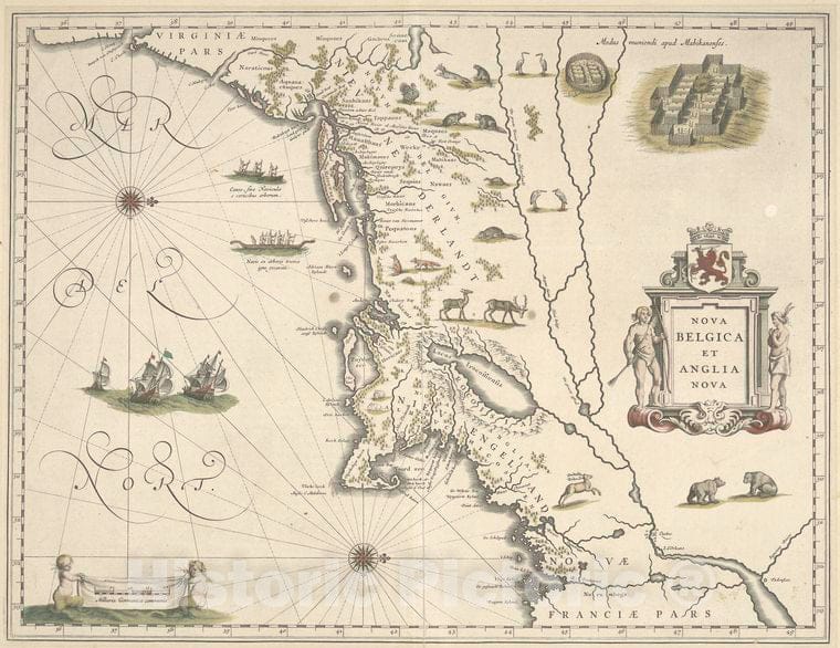 Historic 1635 Map - Nova Belgica Et Anglia Nova. - New England - Maps - Early Works To 1800 - Northeastern States - Maps - Early Works To 1800 - Vintage Wall Art