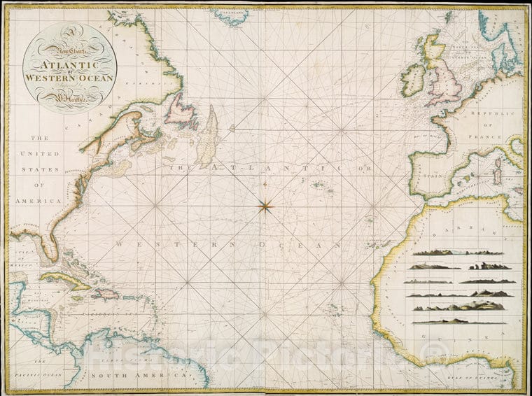 Historic Map - 1797 Chart Of The Atlantic Or Western Ocean - Vintage Wall Art