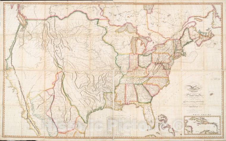 Historic 1818 Map - Map Of The United States : With The Contiguous British & Spanish Possessions - United States - United States - Maps Of North America. - Vintage Wall Art