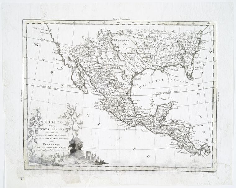 Historic Map - 1785 Central America, Messico, Ouvero Nuova-Spagna : Che Contiene Il Nuovo Messico, La California Con Una Parte De Paesi Adjacenti - Vintage Wall Art