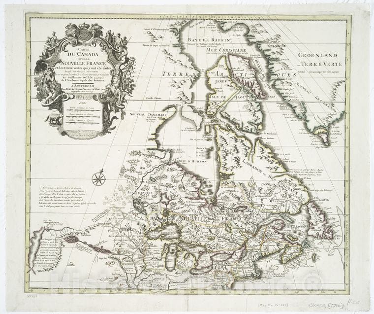 Historic 1730 Map - Carte Du Canada Ou De La Nouvelle France Et Des Decouvertes Qui - Vintage Wall Art