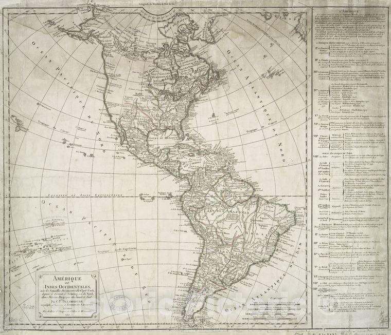 Historic 1792 Map - Amerique Ou Indes Occidentales, Avec Les Nouvelles Decouvertes D - America - Maps - Early Works To 1800Maps Of North And South America - Vintage Wall Art