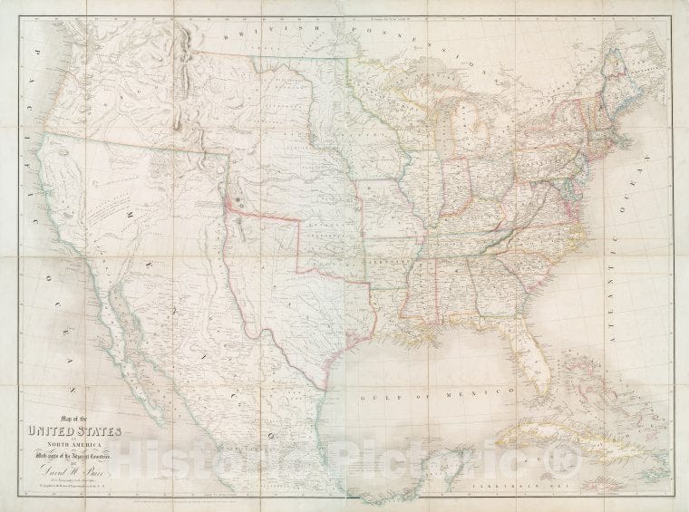 Historic Map - 1839 Mexico, Map Of The United States Of North America : With Parts Of The Adjacent Countries - Vintage Wall Art