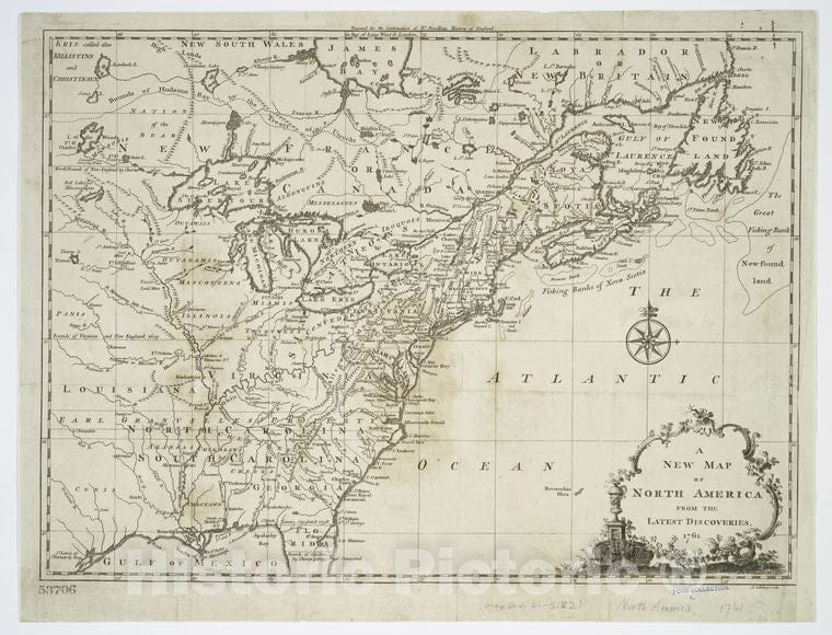 Historic 1761 Map - A New Map Of North America From The Latest Discoveries - North America - Maps - Early Works To 1800Maps Of North America. - Vintage Wall Art