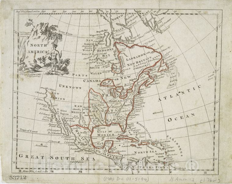 Historic 1766 Map - North America - North America - Maps - Early Works To 1800Maps Of North America. - Vintage Wall Art