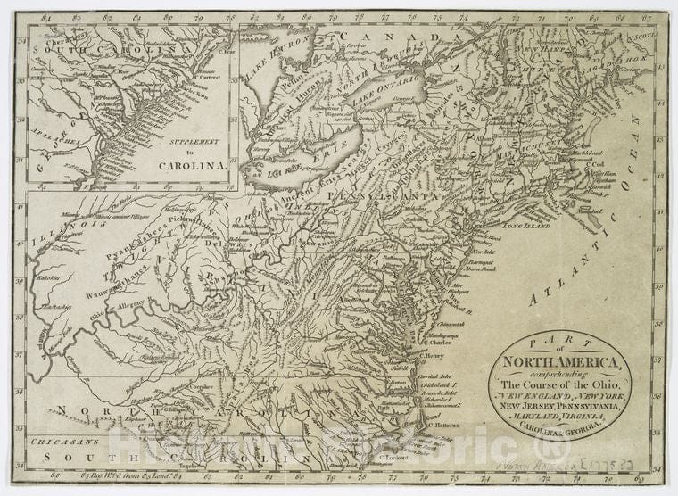 Historic 1775 Map - Part Of North America : Comprehending The Course Of Ohio, New En - Vintage Wall Art