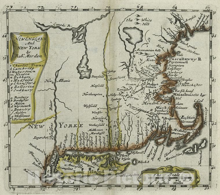 Historic 1680 Map - New England And New York- New England - Maps - Early Works To 1800 - New York - Maps - Early Works To 1800 - Vintage Wall Art