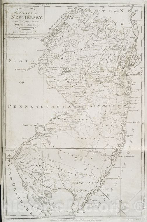 Historic 1809-04 Map - The State Of New Jersey : Compiled From The Most Authentic Information - America - Maps - New Jersey - Maps - Carey'S American Atlas. - Vintage Wall Art