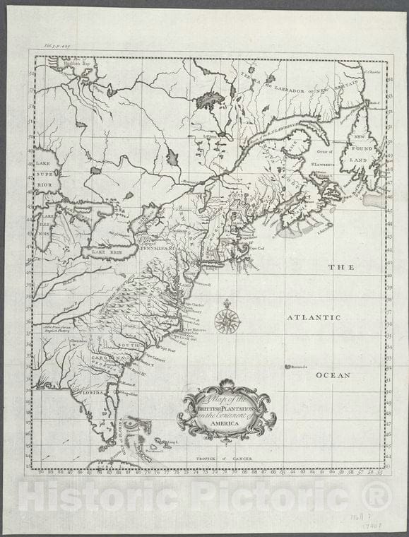 Historic 1737 Map - A Map Of The British-Plantations On The Continent Of America - Vintage Wall Art