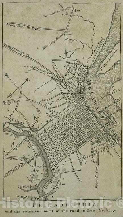 Historic 1802 Map - Philadelphia And The Commencement Of The Road To New York - Vintage Wall Art