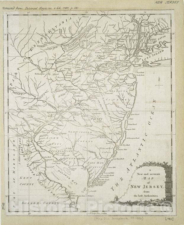 Historic 1780 Map - A New And Accurate Map Of New Jersey : From The Best Authorities. - New Jerseymaps Of North America. - Vintage Wall Art