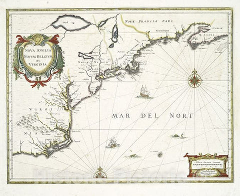 Historic 1639 Map - Nova Anglia, Novum Belgium, Et Virginia. - Middle Atlantic States - New England - Atlantic Coast (U.S.) - Vintage Wall Art