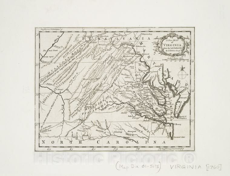 Historic 1761 Map - A New Map Of Virginia : From The Best Authorities - Virginiamaps Of North America. - Virginia - Vintage Wall Art