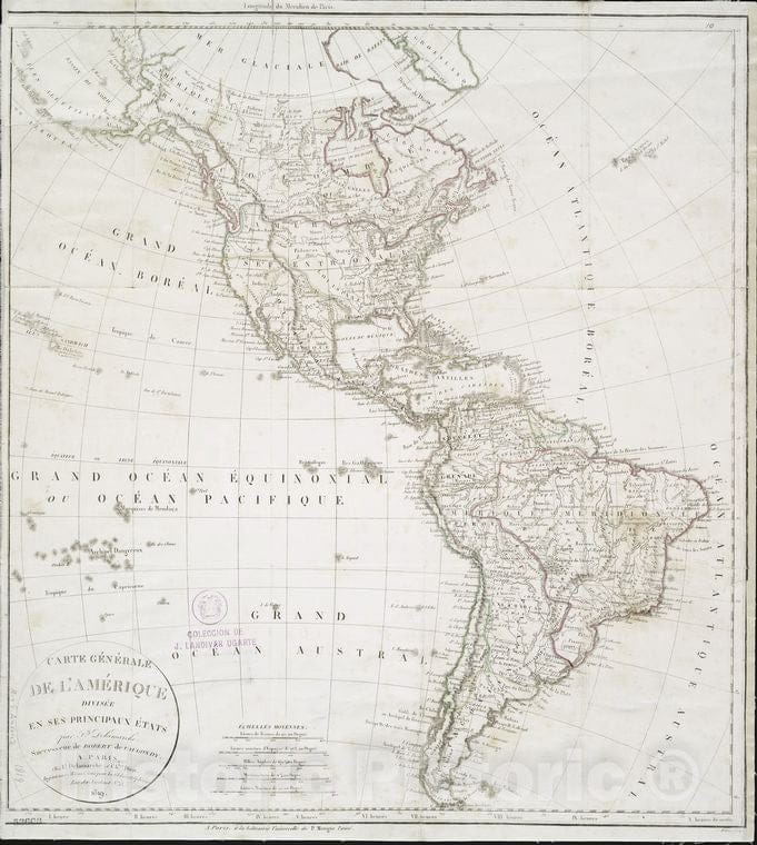 Historic 1819 Map - Carte Generale De L'Amerique Divisee En Ses Principaux Etats. - Americamaps Of North And South America - Vintage Wall Art