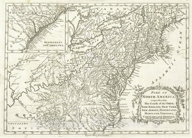 Historic 1689 Map - Part Of North America : Comprehending The Course Of The Ohio, Ne - Atlantic Coast (North America) - West Indies - Vintage Wall Art