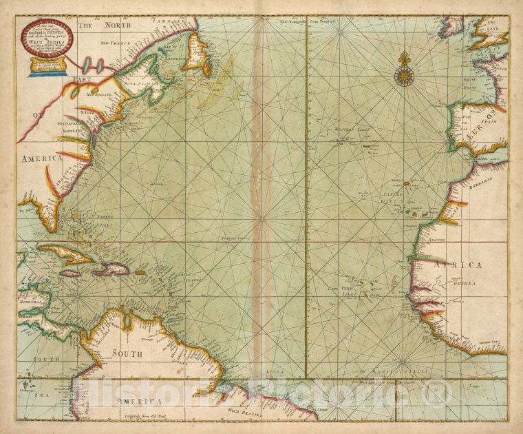 Historic 1702 Map - A New And Correct Chart From England To Guinea - Vintage Wall Art