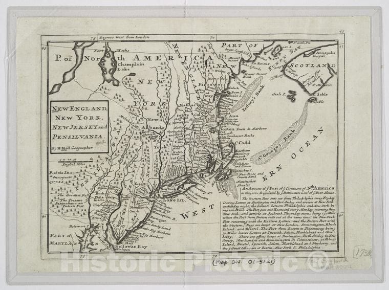 Historic 1732 Map - New England, New York, New Jersey And Pensilvania - New England - New Jersey - New York - Pennsylvaniamaps Of North America. - Vintage Wall Art