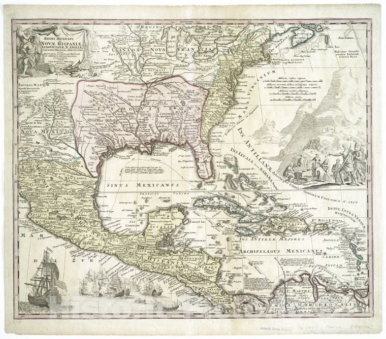 Historic Map - C1772 North America, Regni Mexicani Seu Novae Hispaniae, Ludovicianae, N. Angliae, Carolinae, Virginiae, Pensylvaniae, America Septentrionali - Vintage Wall Art