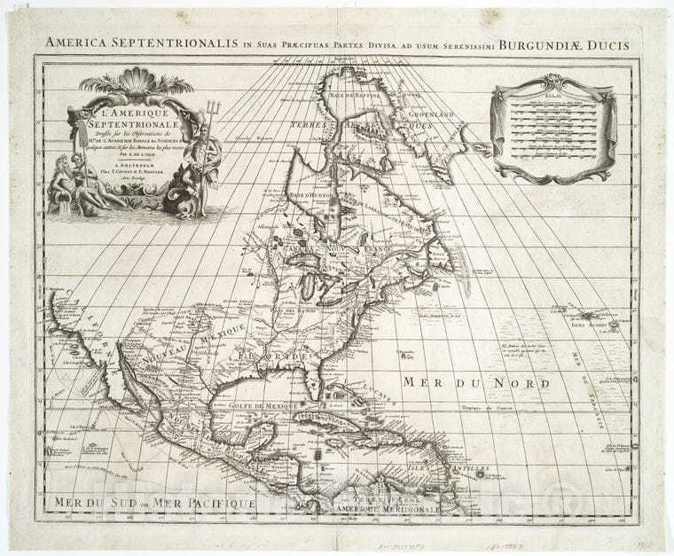 Historic 1721 Map - L'Amerique Septentrionale : Dressee Sur Les Observations De Mrs. - North America - Charts And Maps - Vintage Wall Art