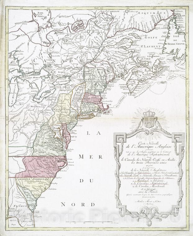 Historic 1776 Map - Carte Nouvelle De L'Amerique Angloise : Contenant Tout Ce Que Le - United States - Great Britain - America - North America - Charts And Maps - Vintage Wall Art