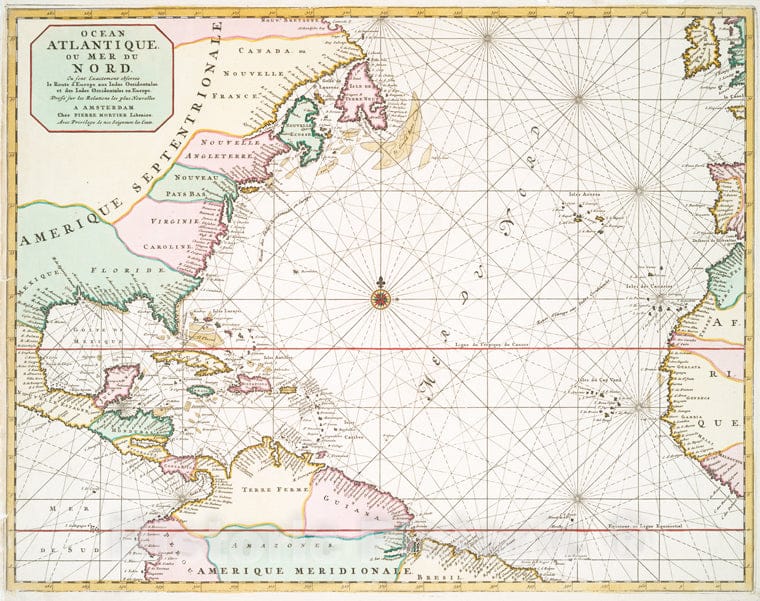 Historic 1700 Map - Ocean Atlantique, Ou, Mer Du Nord : Ou Sont Exactement Observee - Atlantic Ocean - North Atlantic Ocean - Charts And Maps - Vintage Wall Art