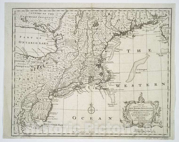 Historic Map - 1747 New Jersey, Pensilvania, New York And New England - Vintage Wall Art