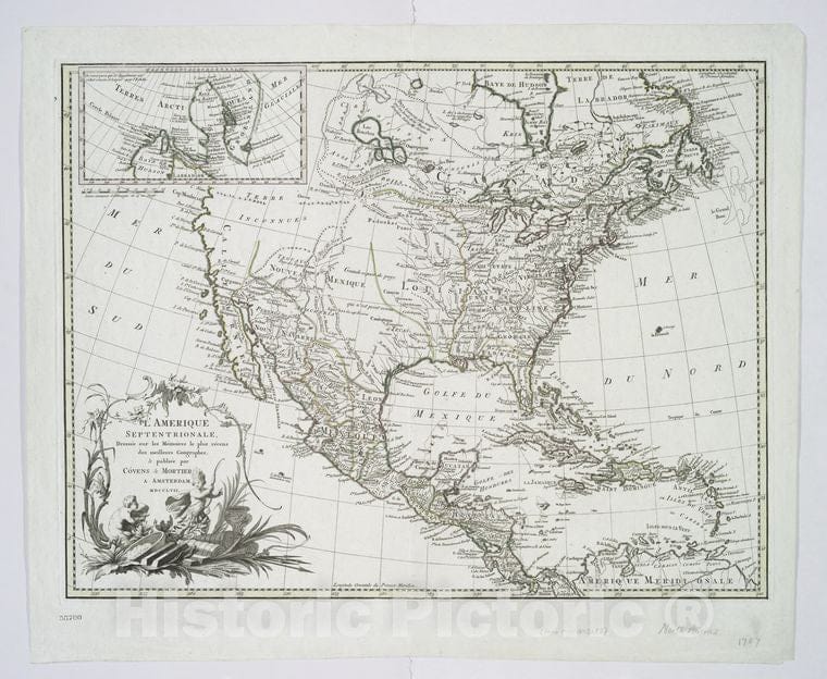 Historic 1757 Map - L'Amerique Septentrionale - North America-Maps Of North America. - Vintage Wall Art