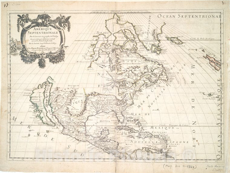 Historic 1669 Map - Amerique Septentrionale - North America-Maps Of North America. - Vintage Wall Art