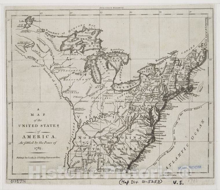 Historic 1783-12-01 Map - A Map Of The United States Of America, As Settled By The Peace Of 1783. - United Statesmaps Of North America. - Vintage Wall Art