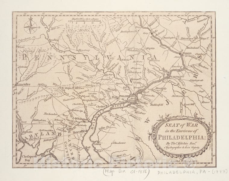 Historic 1777 Map - Seat Of War In The Environs Of Philadelphia - New Jersey - Philadelphia Region (Pa.) Maps Of North America. - Revolutionary War, 1775-1783 - Vintage Wall Art