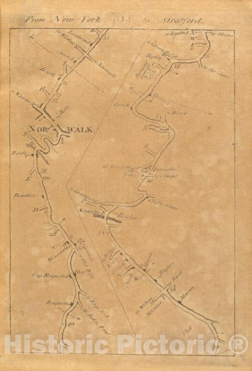 Historic 1789 Map - From New York (5) To Stratford. - Middle Atlantic States - United States - A Survey Of The Roads Of The United States Of America - Vintage Wall Art