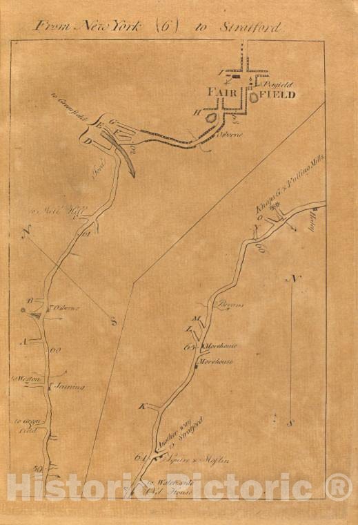 Historic 1789 Map - From New York (6) To Stratford. - Middle Atlantic States - United States - A Survey Of The Roads Of The United States Of America - Vintage Wall Art