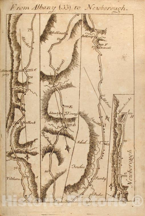 Historic 1789 Map - From Albany (33) To Newborough. - Middle Atlantic States - United States - A Survey Of The Roads Of The United States Of America - Vintage Wall Art