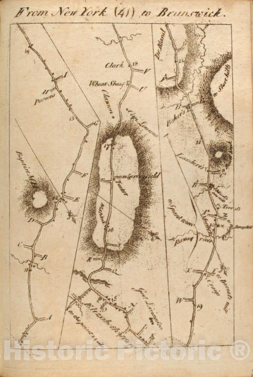 Historic 1789 Map - From New York (41) To Brunswick. - Middle Atlantic States - United States - A Survey Of The Roads Of The United States Of America - Vintage Wall Art