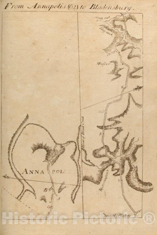 Historic 1789 Map - From Annapolis (62) To Bladensburg. - Middle Atlantic States - United States - A Survey Of The Roads Of The United States Of America - Vintage Wall Art