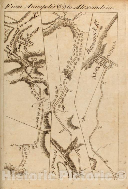 Historic 1789 Map - From Annapolis (65) To Alexandria. - Middle Atlantic States - United States - A Survey Of The Roads Of The United States Of America - Vintage Wall Art