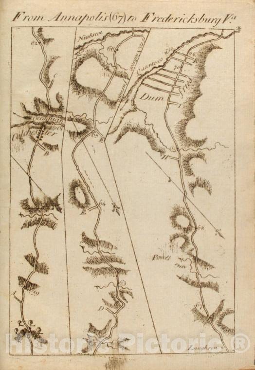 Historic 1789 Map - From Annapolis (67) To Fredericksburg, Va. - Middle Atlantic States - United States - A Survey Of The Roads Of The United States Of America - Vintage Wall Art