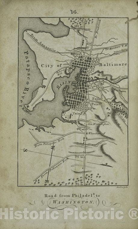 Historic Map - 1802 Philadelphia, Pennsylvania (Pa.), Road From Philadelphia To Washington, Seg. 16 - Vintage Wall Art