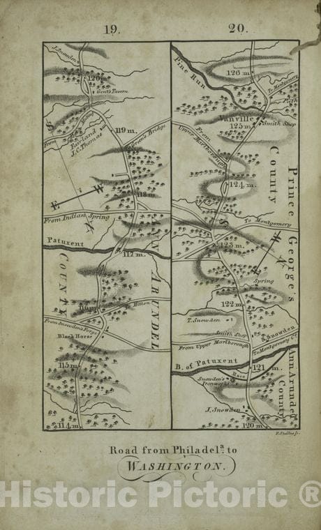 Historic Map - 1802 Philadelphia, Pennsylvania (Pa.), Road From Philadela. To Washington, Seg. 19-20 - Vintage Wall Art