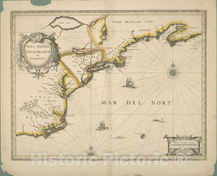 Historic 1636 Map - Nova Anglia, Novum Belgium, Et Virginia. - Middle Atlantic States - New England - Virginia - Charts And Maps - Vintage Wall Art