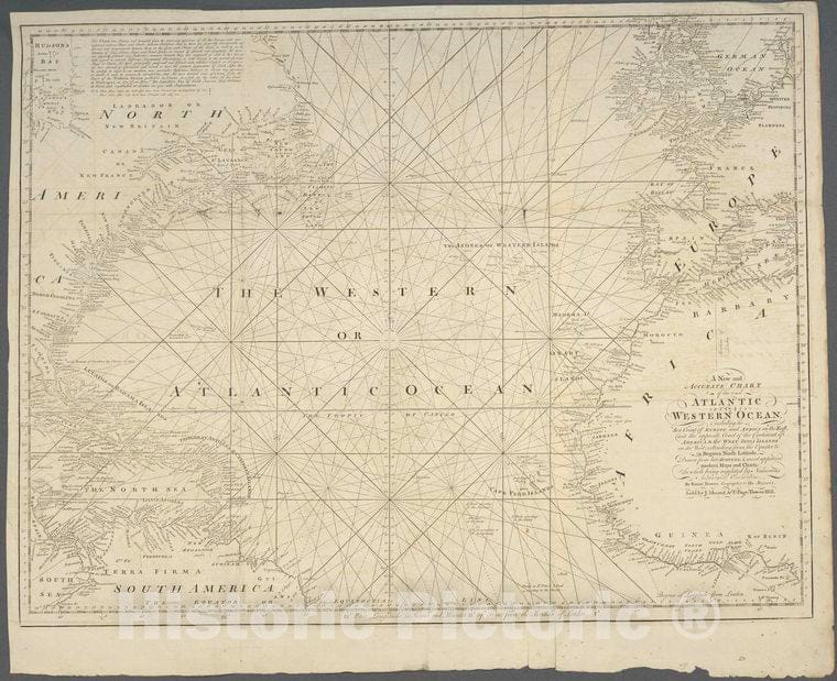 Historic 1778 Map - A New And Accurate Chart Of The Vast Atlantic Or Western Ocean. - North Atlantic Ocean - Charts And Maps - Vintage Wall Art