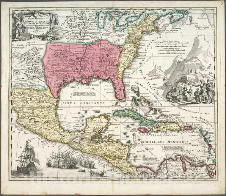 Historic 1759 Map - Regni Mexicani Seu Novae Hispaniae, Floridae, Novae Angliae, Car - New Spain - North America - Charts And Maps - Vintage Wall Art