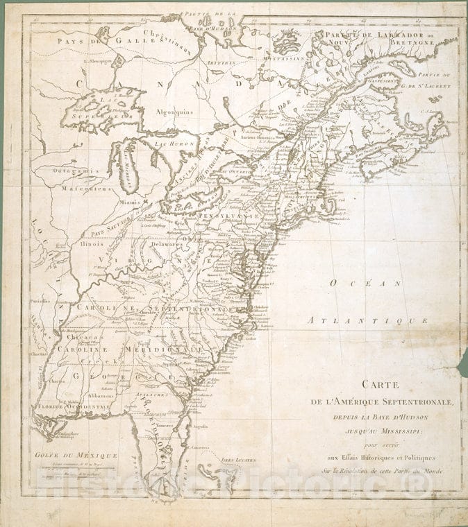 Historic 1782 Map - Carte De L'Amerique Septentrionale, Depuis La Baye D'Hudson Jusq - North America - Charts And Maps - Vintage Wall Art