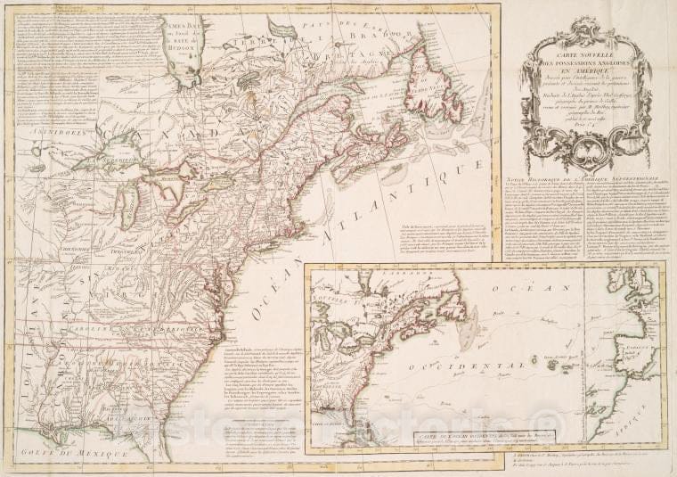 Historic 15 Avril 1780 Map - Carte Nouvelle Des Possessions Angloises En Amerique. - North America - Charts And Maps - Vintage Wall Art