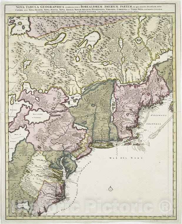 Historic Ca. 1690? Map - Nova Tabula Geographica Complectens Borealiorem Americae Partem. - North America - Charts And Maps - Vintage Wall Art