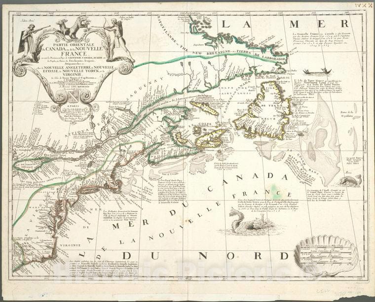 Historic 1689 Map - Partie Orientale Du Canada Ou De La Nouvelle France : Ou Sont Le - United States - Canadamaps Of North America. - Canada - Vintage Wall Art